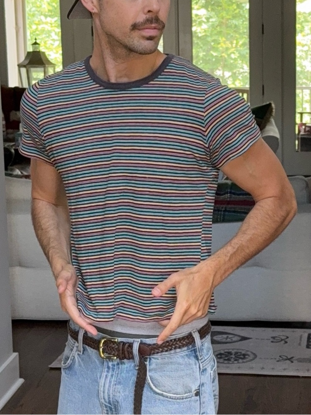 🌈 Vintage 70s Rainbow Stripe Ringer Tee